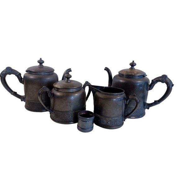 4 Piece PairPoint Quadrupleplate Silver Tea Coffee Pot Creamer Sugar Set USA Vtg